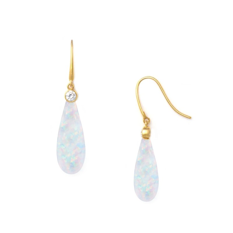 Σκουλαρίκια Κ14 χρυσά με οπάλιο και ζιργκόν - S124526P